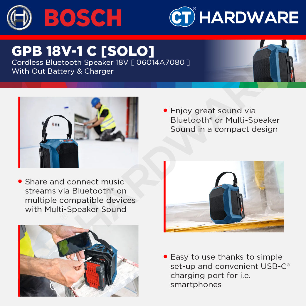 Bosch PRO GPB 18V-1 C Cordless Bluetooth Speaker 18V 06014A7080 (Body Only | 1-Battery)