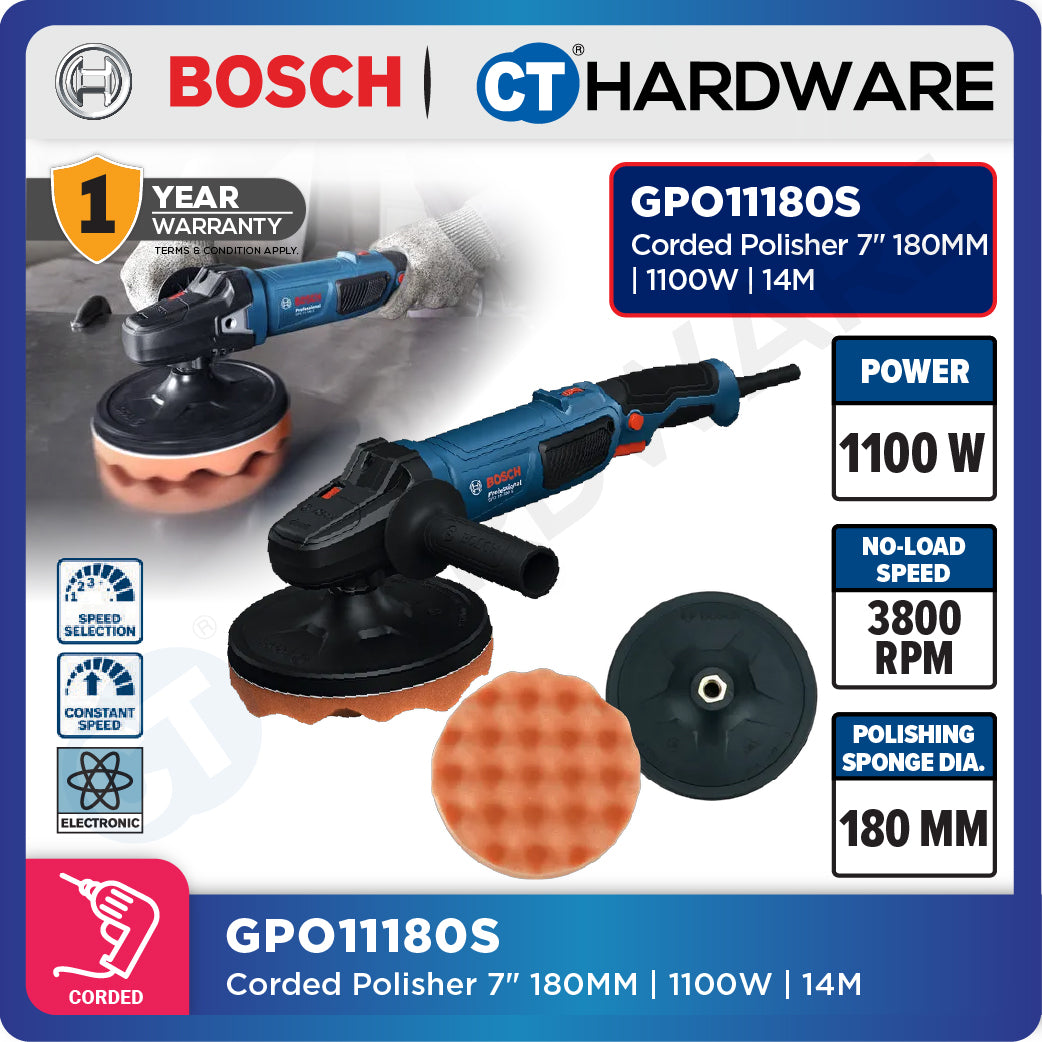 Bosch GPO11180S Corded Polisher 7" 180MM | 1100W | 14M | 900-3800RPM