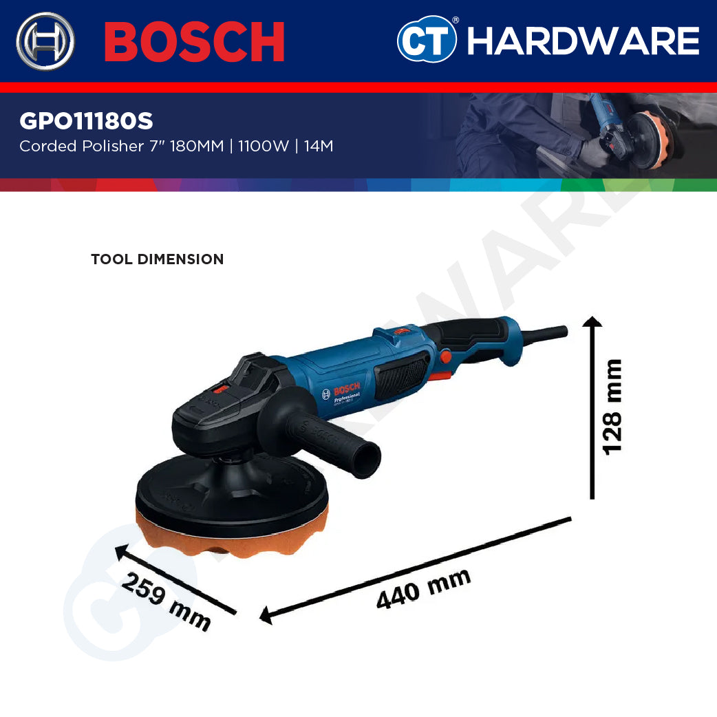 Bosch GPO11180S Corded Polisher 7" 180MM | 1100W | 14M | 900-3800RPM