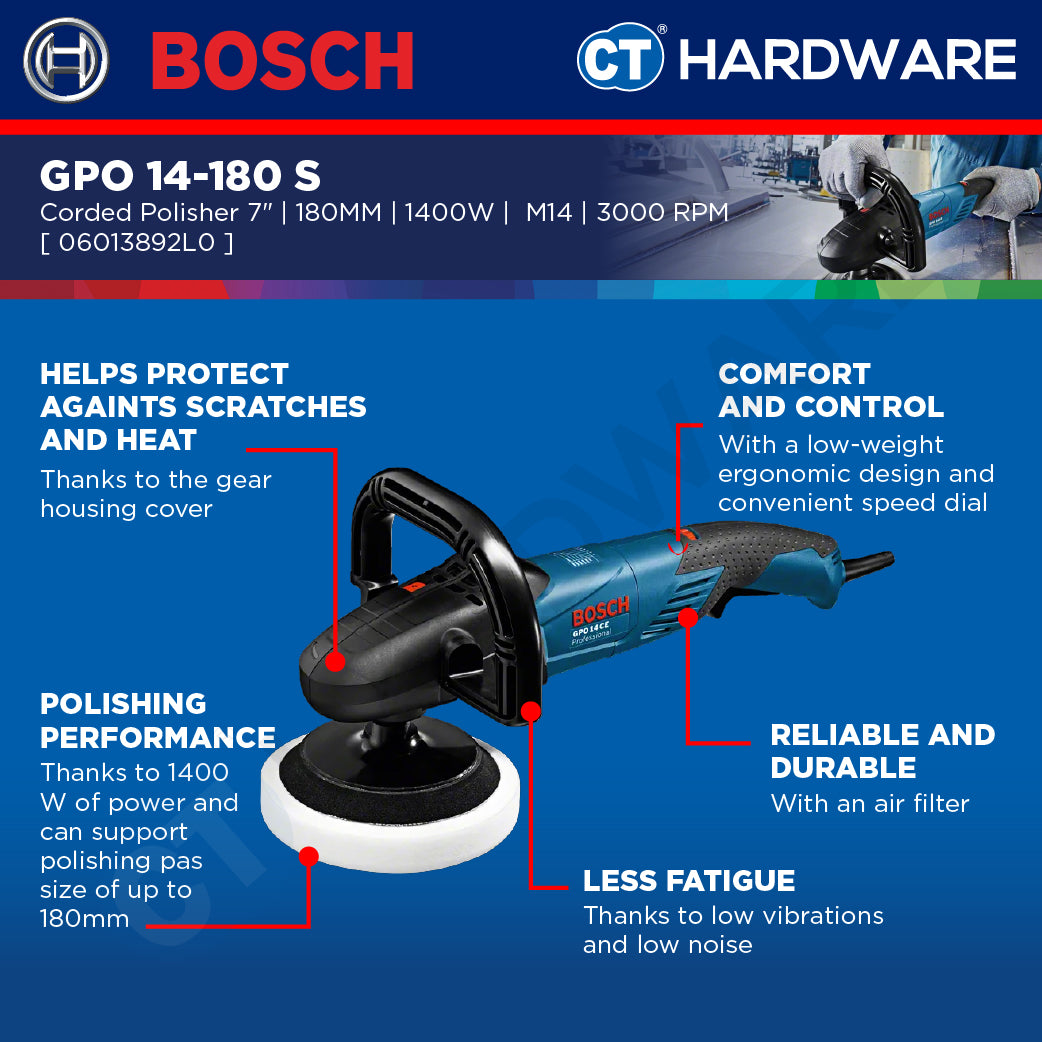 Bosch GPO 14-180 S Corded Polisher 7" 180MM Polishing Works Car Detailing GPO14180S