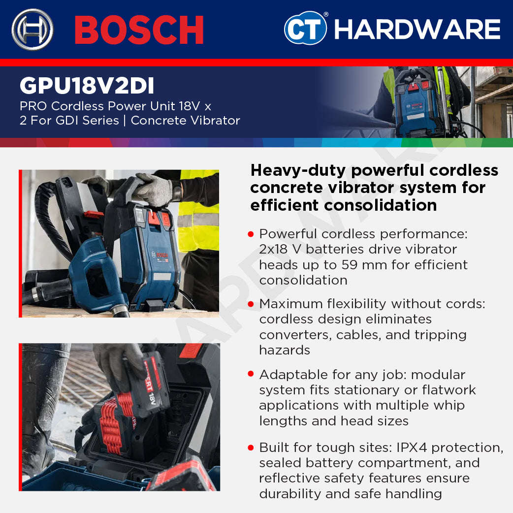 Bosch PRO GPU18V2DI Cordless Concrete Vibrator Power Unit 2 x 18V Solo [06019P9000]