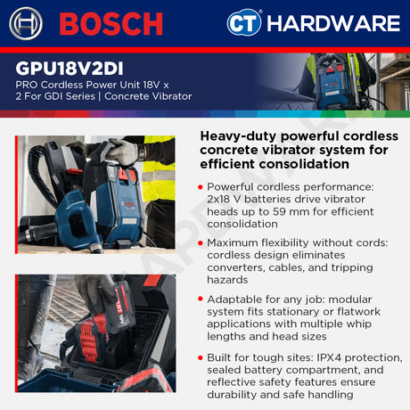 Bosch PRO GPU18V2DI Cordless Concrete Vibrator Power Unit 2 x 18V Solo [06019P9000]