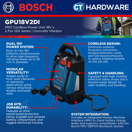 Bosch PRO GPU18V2DI Cordless Concrete Vibrator Power Unit 2 x 18V Solo [06019P9000]