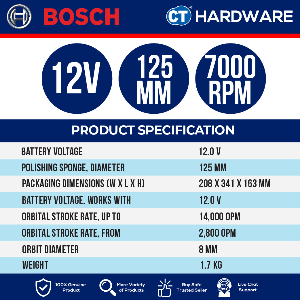 Bosch GPX 12V-125 SOLO Cordless Brushless Polisher (Dual Action) 12V | 125 MM Without Battery & Charger | GPX12V125SOLO