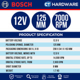 Bosch GPX 12V-125 SOLO Cordless Brushless Polisher (Dual Action) 12V | 125 MM Without Battery & Charger | GPX12V125SOLO