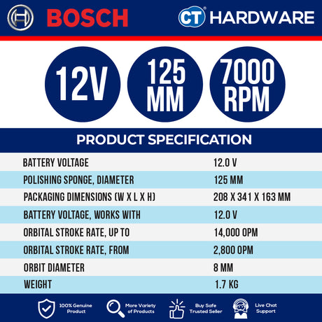 Bosch GPX 12V-125 SOLO Cordless Brushless Polisher (Dual Action) 12V | 125 MM Without Battery & Charger | GPX12V125SOLO