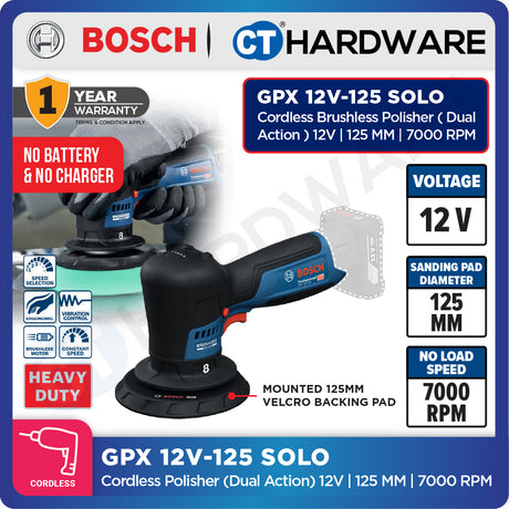 Bosch GPX 12V-125 SOLO Cordless Brushless Polisher (Dual Action) 12V | 125 MM Without Battery & Charger | GPX12V125SOLO