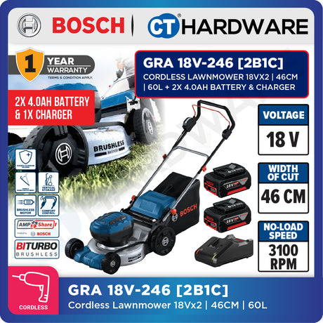 Bosch GRA 18V-246 SOLO Cordless Lawnmower 18Vx2, 46CM, 60L Without Battery & Charger, GRA18V246SOLO