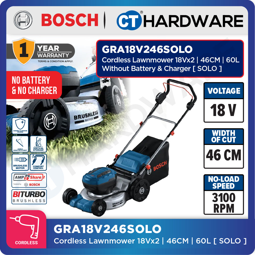 Bosch GRA18V246SOLO Cordless Lawnmower 18Vx2 | 46CM | 60L Without Battery & Charger [ SOLO UNIT ]