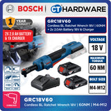 Bosch GRC18V60 Cordless Brushless Ratchet Wrench 18V | 60NM | M4-M12 Come with 2x 2.0Ah 18V Battery & Charger