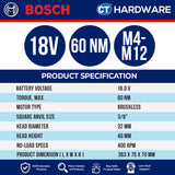 Bosch GRC18V60 Cordless Brushless Ratchet Wrench 18V | 60NM | M4-M12 Come with 2x 2.0Ah 18V Battery & Charger