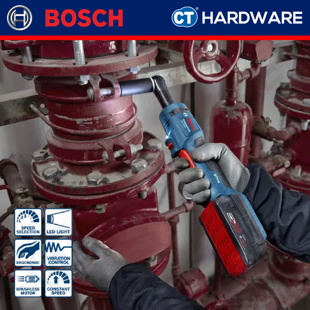 Bosch GRC18V60 Cordless Brushless Ratchet Wrench 18V | 60NM | M4-M12 Come with 2x 2.0Ah 18V Battery & Charger
