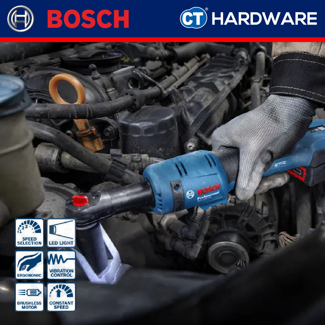 Bosch GRC18V60 Cordless Brushless Ratchet Wrench 18V | 60NM | M4-M12 Come with 2x 2.0Ah 18V Battery & Charger