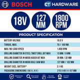 Bosch GRD 18V-127 SOLO Cordless Brushless Angle Drill 18V | 127MM | 06019N5000 Without Battery & Charger | GRD18V127SOLO