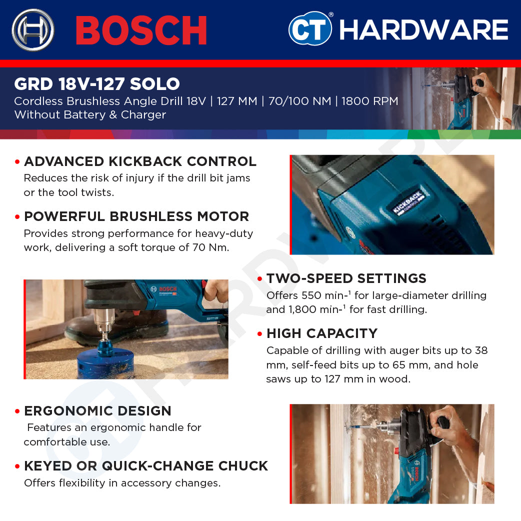 Bosch GRD 18V-127 SOLO Cordless Brushless Angle Drill 18V | 127MM | 06019N5000 Without Battery & Charger | GRD18V127SOLO
