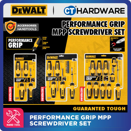 DEWALT DWHT65200 |  DWHT65201 |  DWHT65202 PERFORMANCE GRIP MPP SCREWDRIVER SET ( 4PCS 10PCS 15PCS ) - 1PACK