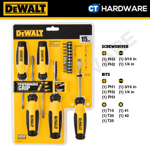 DEWALT DWHT65200 |  DWHT65201 |  DWHT65202 PERFORMANCE GRIP MPP SCREWDRIVER SET ( 4PCS 10PCS 15PCS ) - 1PACK