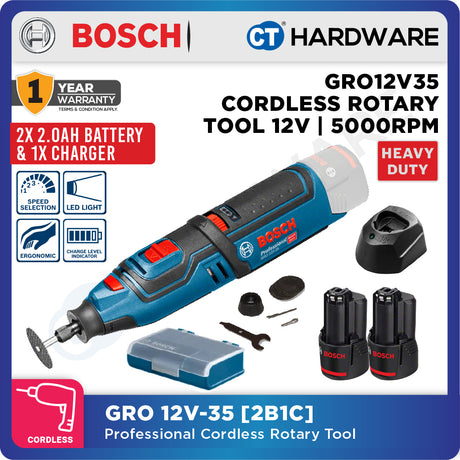 Bosch GRO 12V-35 Professional Cordless Rotary Tool 12V | SOLO | 1-Battery | 2-Battery [06019C50K1 | GRO12V35SOLO]