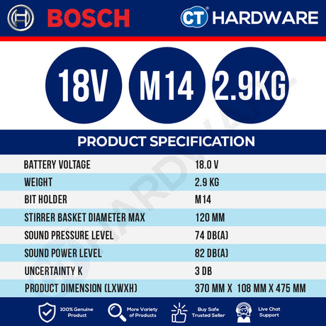 Bosch PRO GRW 18V-120 Cordless Mixer/Stirrer 18V 06011C2080 (Body Only | 1-Battery | 2-Battery)