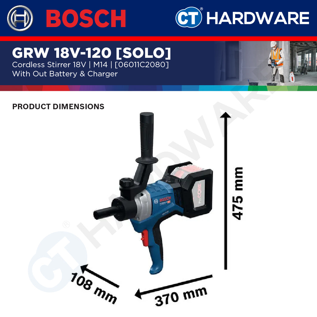 Bosch PRO GRW 18V-120 Cordless Mixer/Stirrer 18V 06011C2080 (Body Only | 1-Battery | 2-Battery)