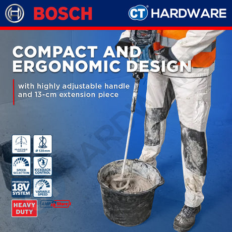 Bosch PRO GRW 18V-120 Cordless Mixer/Stirrer 18V 06011C2080 (Body Only | 1-Battery | 2-Battery)