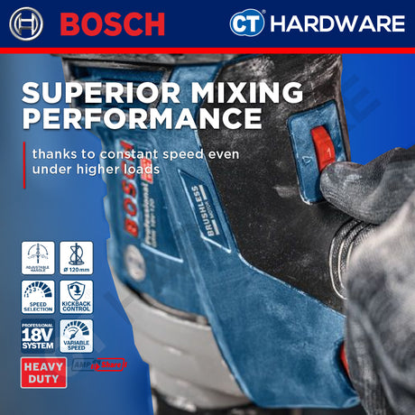 Bosch PRO GRW 18V-120 Cordless Mixer/Stirrer 18V 06011C2080 (Body Only | 1-Battery | 2-Battery)
