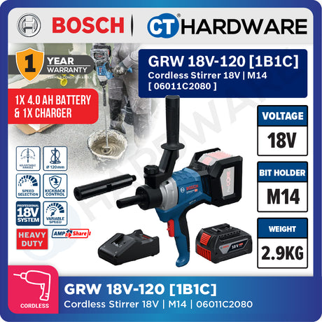 Bosch PRO GRW 18V-120 Cordless Mixer/Stirrer 18V 06011C2080 (Body Only | 1-Battery | 2-Battery)