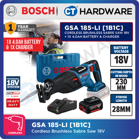 Bosch GSA 185-LI Cordless Brushless Sabre Saw 18V Without Battery & Charger, GSA185LISOLO