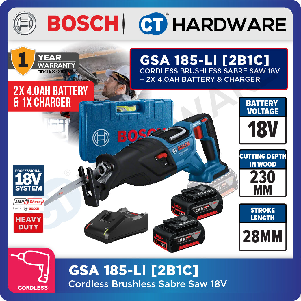 Bosch GSA 185-LI Cordless Brushless Sabre Saw 18V Without Battery & Charger, GSA185LISOLO