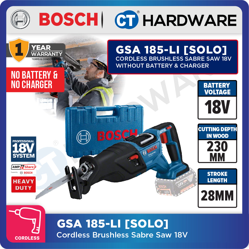 Bosch GSA 185-LI Cordless Brushless Sabre Saw 18V Without Battery & Charger, GSA185LISOLO