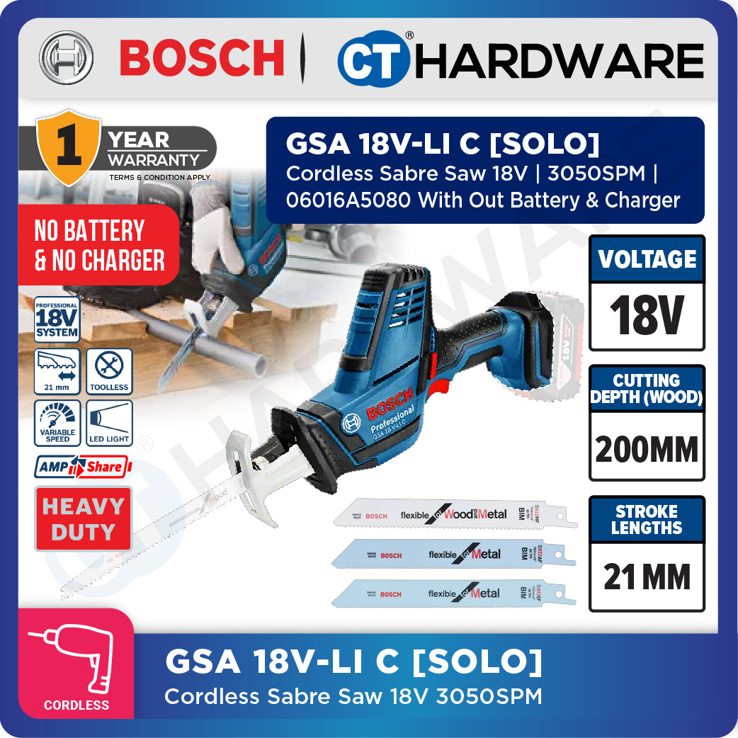 Bosch GSA 18V-LI C SOLO Professional Cordless Reciprocating Saw 18V [06016A5080 | GSA18VLICSOLO]