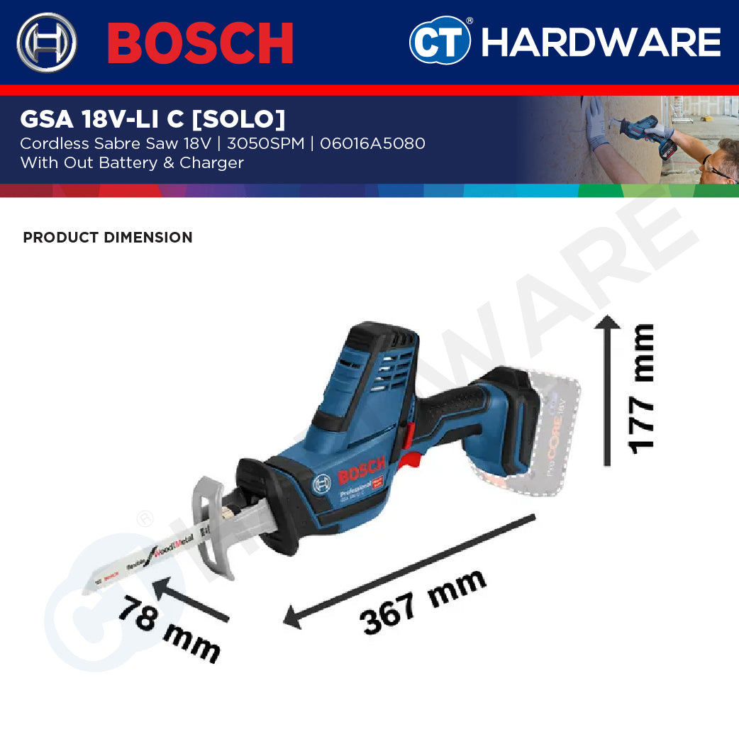 Bosch GSA 18V-LI C SOLO Professional Cordless Reciprocating Saw 18V [06016A5080 | GSA18VLICSOLO]