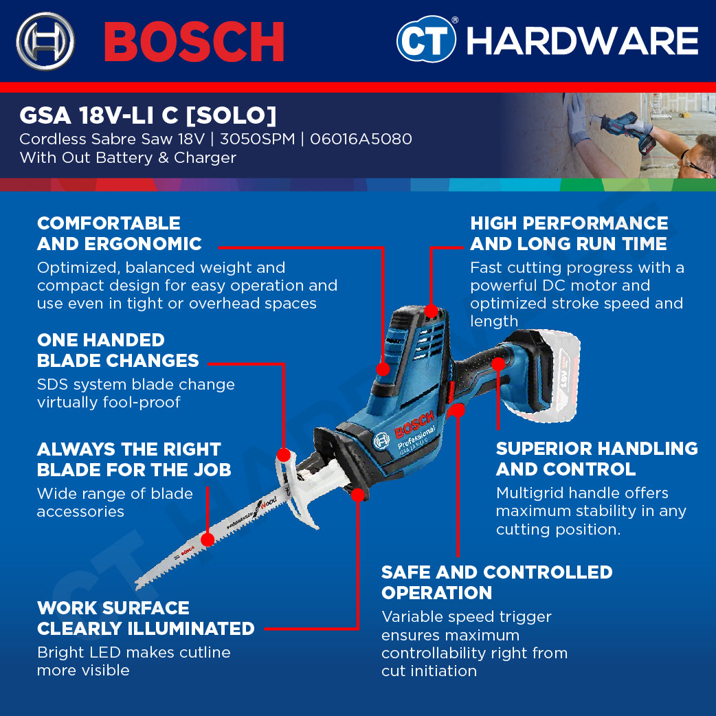Bosch GSA 18V-LI C SOLO Professional Cordless Reciprocating Saw 18V [06016A5080 | GSA18VLICSOLO]