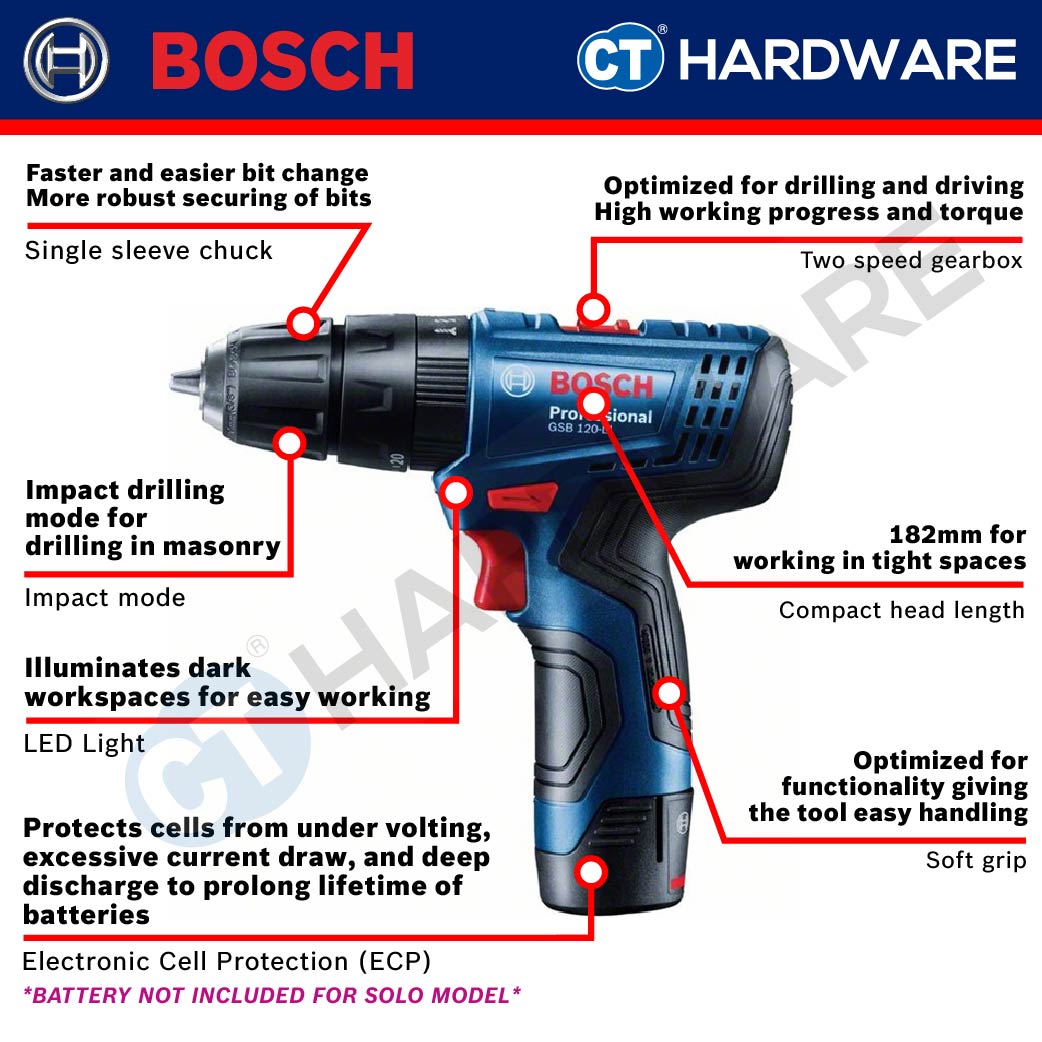 Bosch GSB 120-LI GEN 2 Professional Cordless Combi Drill 12V | Full Set | SOLO | 1-Battery [GSB120LIGEN2]