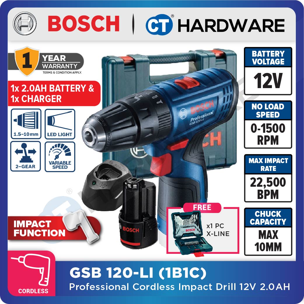 Bosch GSB 120-LI GEN 2 Professional Cordless Combi Drill 12V | Full Set | SOLO | 1-Battery [GSB120LIGEN2]