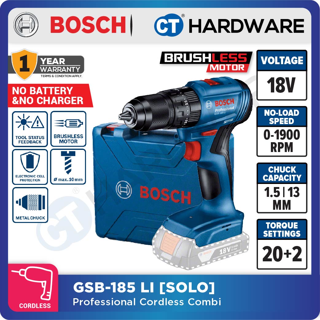 Bosch GSB 185-LI Professional Cordless Brushless Impact Drill 18V | Full Set | SOLO | 1-Battery [06019K31L2 | GSB185LI]