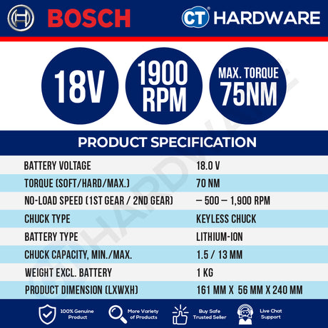Bosch PRO GSB18V-52 Cordless Impact Drill/Driver 18V 06019S01L6 (Body Only | 1-Battery | Full Pack)
