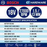 Bosch GSB18V65 Cordless Brushless Impact Drill 18V | 13 MM | 65/31NM Come with 2x 2.0Ah 18V Battery & Charger