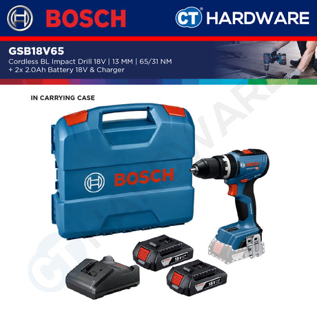 Bosch GSB18V65 Cordless Brushless Impact Drill 18V | 13 MM | 65/31NM Come with 2x 2.0Ah 18V Battery & Charger