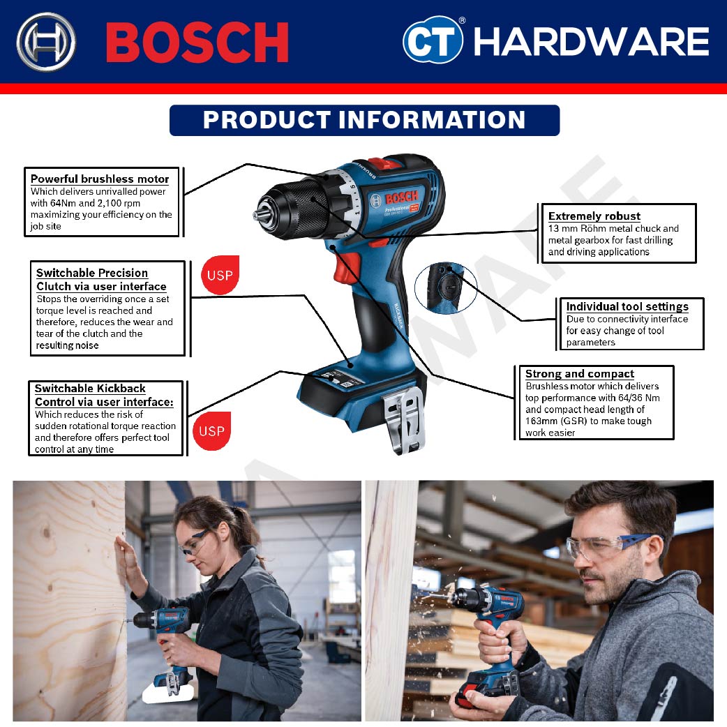 Bosch GSB 18V-90 C Professional Cordless Brushless Impact Drill 18V | SOLO | 1-Battery | 2-Battery [06019k61l0 | GSB18V90CSOLO]