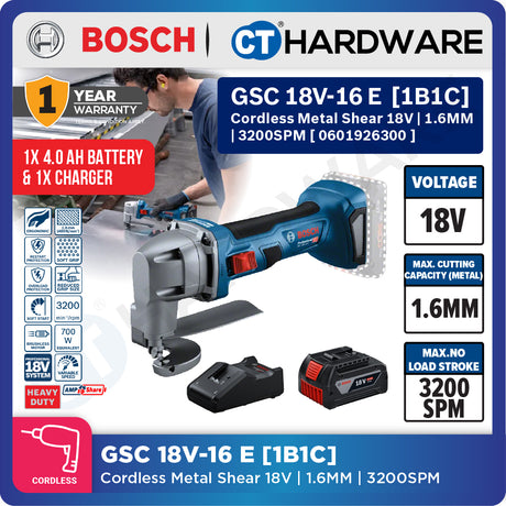 Bosch PRO GSC 18V-16 E Cordless Metal Shear 18V 0601926300 (Body Only | 1-Battery | 2-Battery)