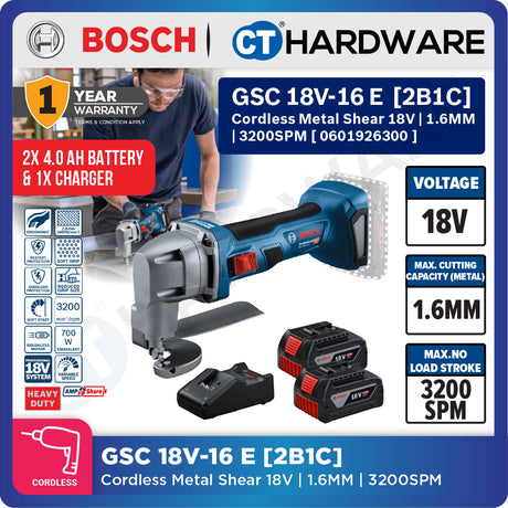 Bosch PRO GSC 18V-16 E Cordless Metal Shear 18V 0601926300 (Body Only | 1-Battery | 2-Battery)