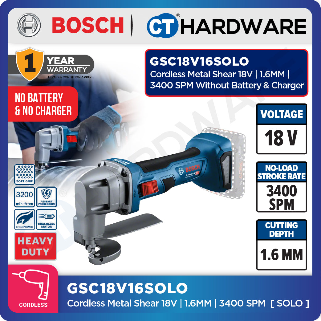 Bosch GSC18V16SOLO Cordless Metal Shear 18V | 1.6MM | 3400 SPM Without Battery & Charger [ SOLO UNIT ]