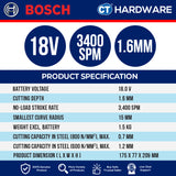 Bosch GSC18V16SOLO Cordless Metal Shear 18V | 1.6MM | 3400 SPM Without Battery & Charger [ SOLO UNIT ]