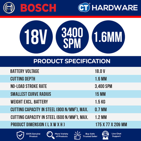 Bosch GSC18V16SOLO Cordless Metal Shear 18V | 1.6MM | 3400 SPM Without Battery & Charger [ SOLO UNIT ]