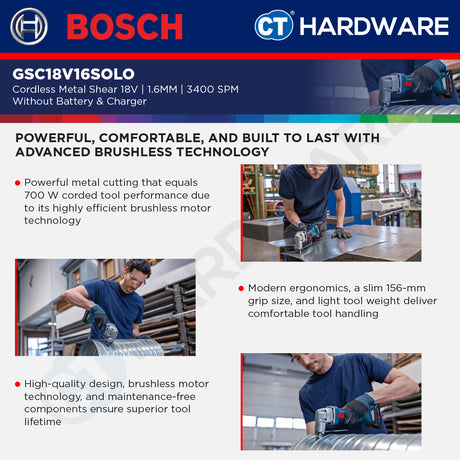 Bosch GSC18V16SOLO Cordless Metal Shear 18V | 1.6MM | 3400 SPM Without Battery & Charger [ SOLO UNIT ]
