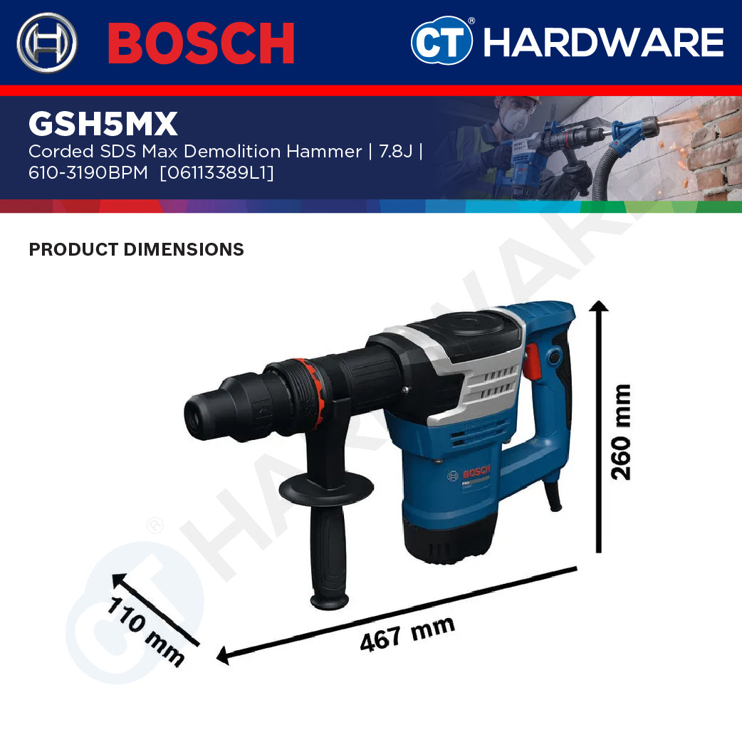 Bosch PRO GSH5MX SDS Max Demolition Hammer 1100W 7.8J 06113389L1