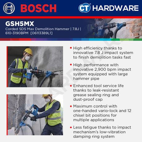 Bosch PRO GSH5MX SDS Max Demolition Hammer 1100W 7.8J 06113389L1