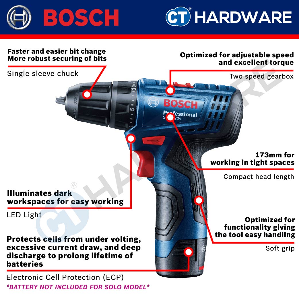 Bosch GSR 120-LI Professional Cordless Drill/Driver 12V | Full Set | SOLO | 1-Battery [GSR120LIGEN2]