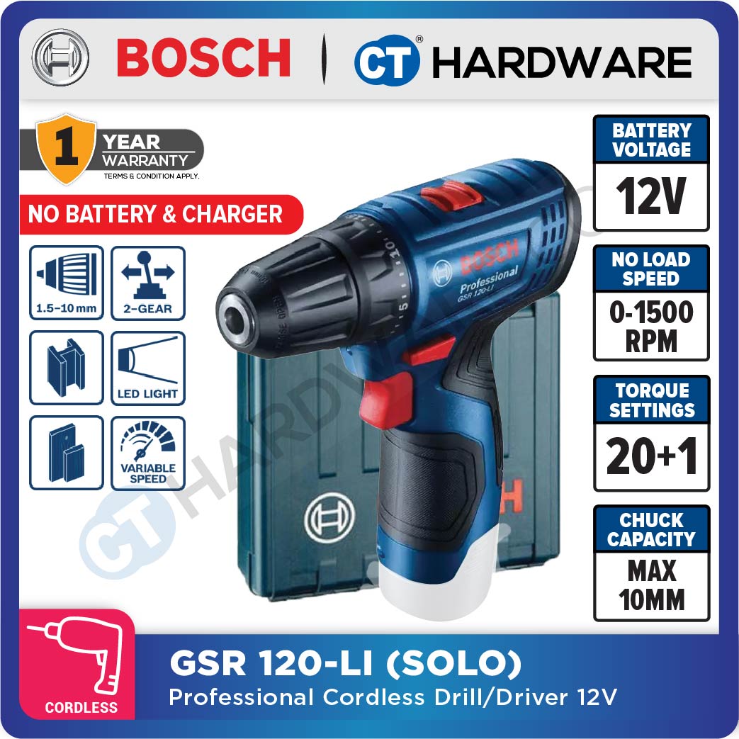 Bosch GSR 120-LI Professional Cordless Drill/Driver 12V | Full Set | SOLO | 1-Battery [GSR120LIGEN2]